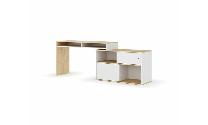 Bureau en position droite blanc et bois 