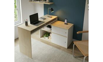 Bureau en longueur Isono blanc et bois