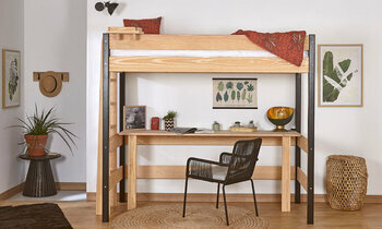 Lit mezzanine Donnell bois et noir (bureau en option)