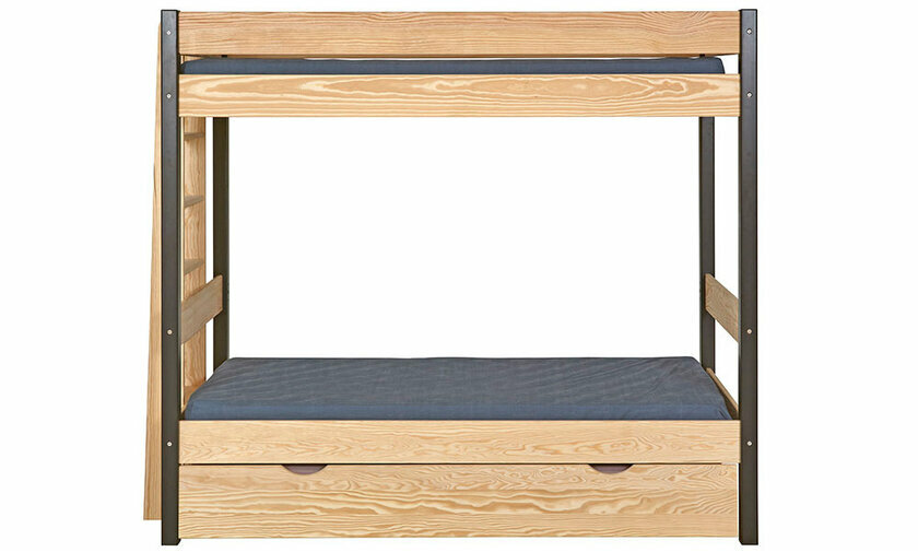 Lit superpos Donnell noir et bois avec sommier gigogne ferm