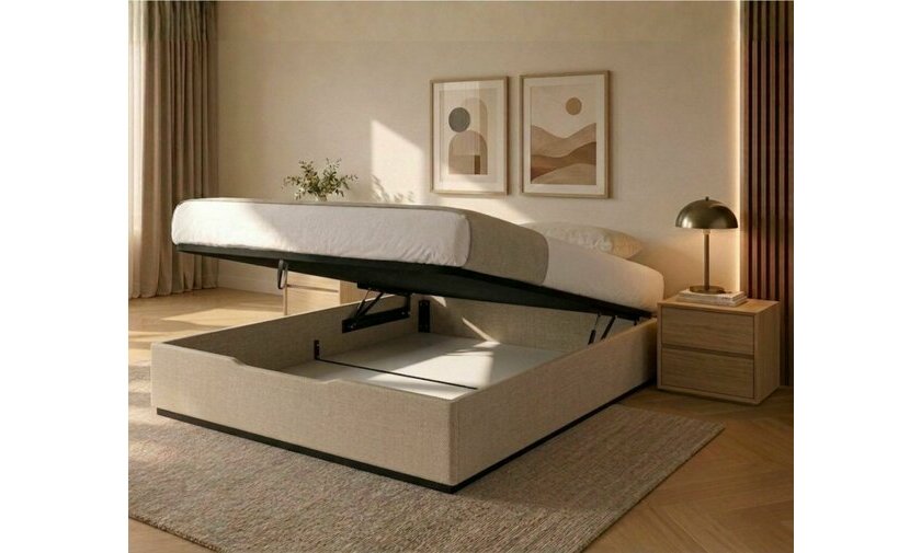 Lit coffre Maximo ouvert beige clair Lit coffre Maximo ouvert beige clair