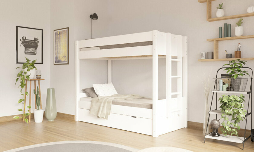 Lit superpos gigogne adulte Kupa blanc positionnable avec matelas 