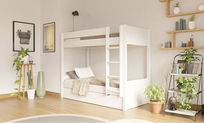 Lit superpos gigogne adulte Javari blanc positionnable avec matelas 