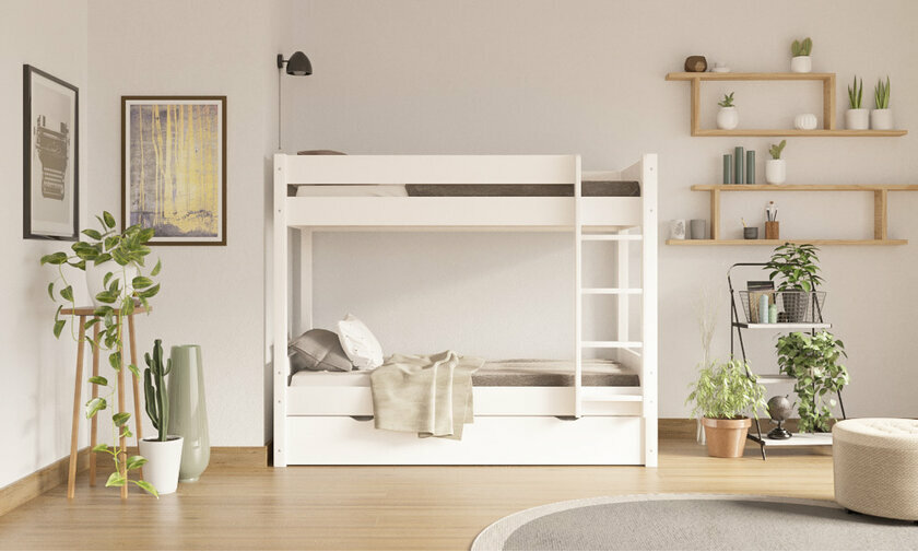Lit superpos gigogne adulte Javari blanc avec matelas 