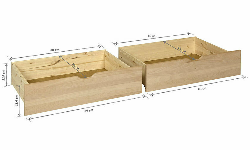 Dimensions lot de 2 tiroirs Pasman faade bois de htre massif