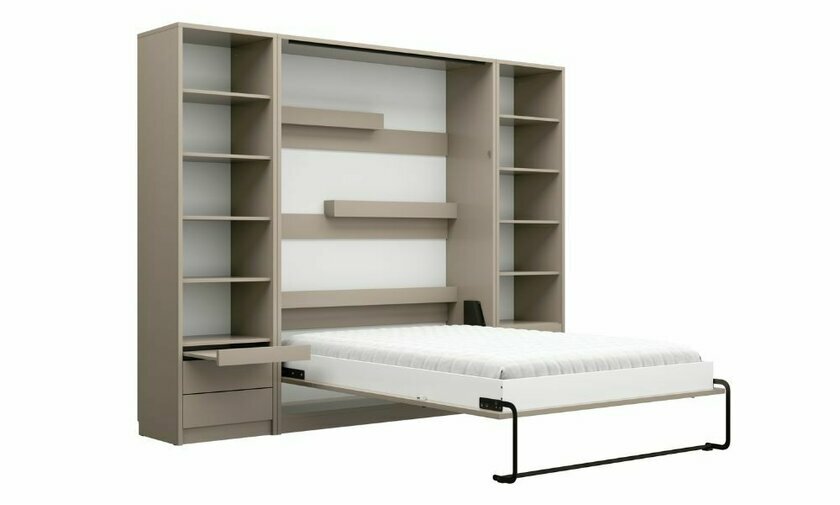Lit escamotable Slne ouvert avec bureau taupe