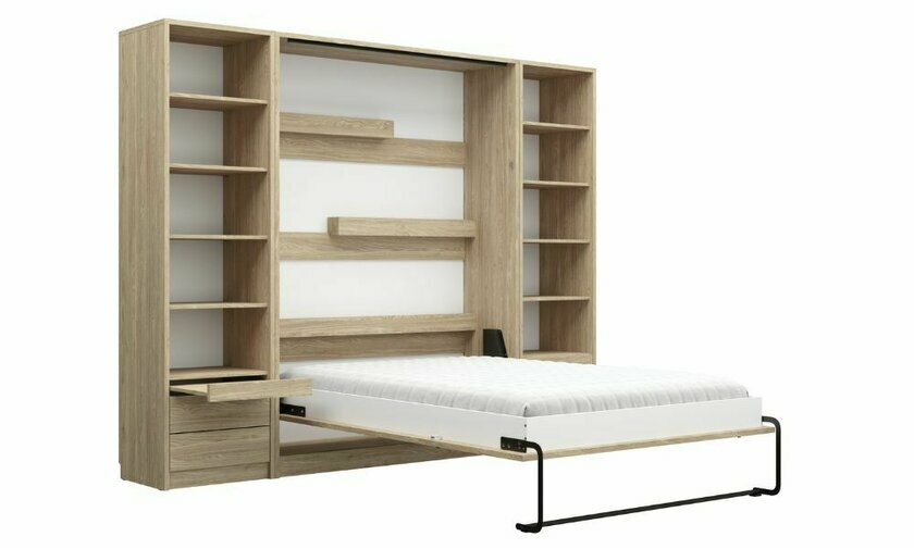 Lit escamotable Slne ouvert avec bureau chne clair