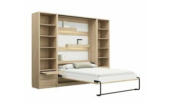 Lit escamotable Slne ouvert avec bureau chne clair avec son clairage LED