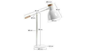 Dimensions lampe a poser metal et bois coloris blanc anna