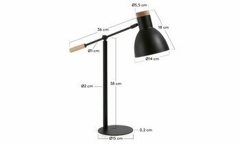 Dimensions lampe a poser metal et bois coloris noir anna