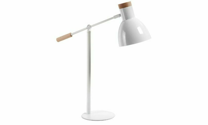 lampe a poser metal et bois coloris blanc anna