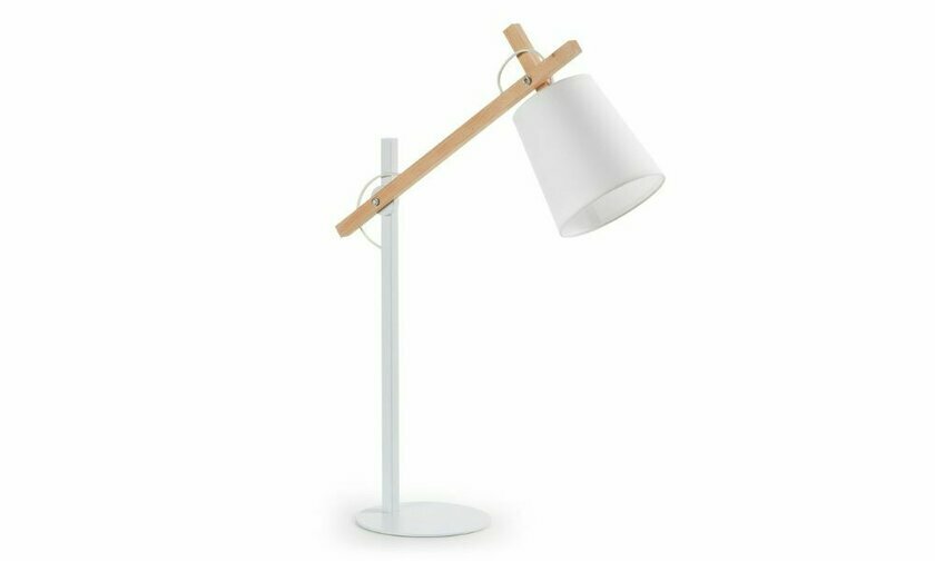 Lampe a poser articule bois et metal blanc modele alpha