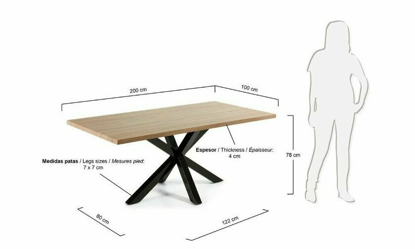 Dimensions table salle a manger scandinave plateau chene blanchi modele sirius noir