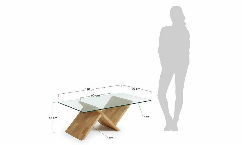 dimensions table basse bois et verre Sipan