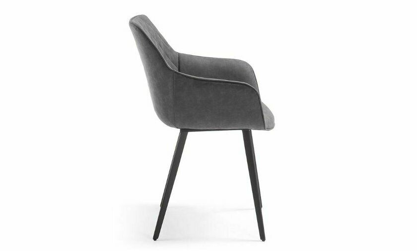 fauteuil de table aspect cuir et acier jane gris anthracite
