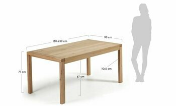 Dimensions table extensible en chêne modele Ase