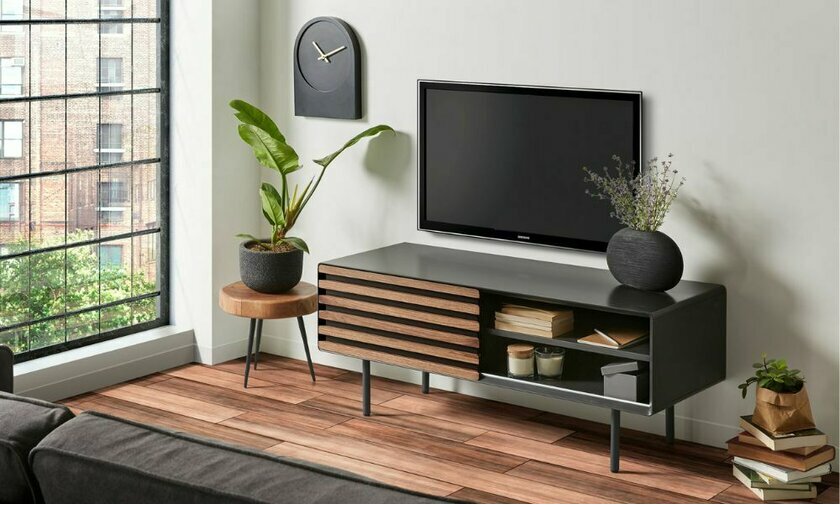 meuble tv industriel gris anthracite et bois collection lewis