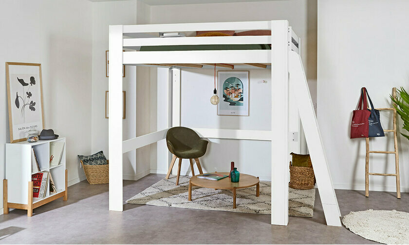 Lit mezzanine 200x200 cm Palomar couleur blanc