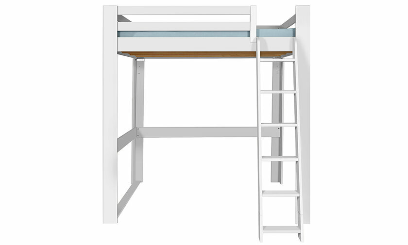 Lit mezzanine blanc 200x200 de face avec chelle  droite