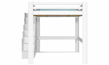 Lit mezzanine Palomar en blanc de face avec escalier  gauche