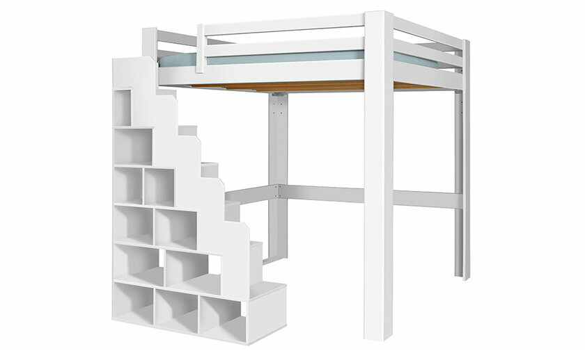 Lit mezzanine Palomar en blanc avec escalier  gauche