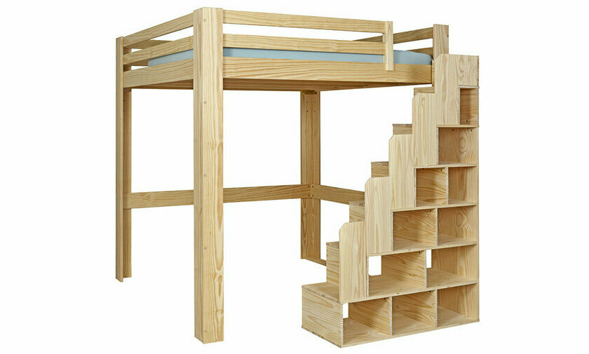 Lit mezzanine Palomar en bois avec escalier  droite