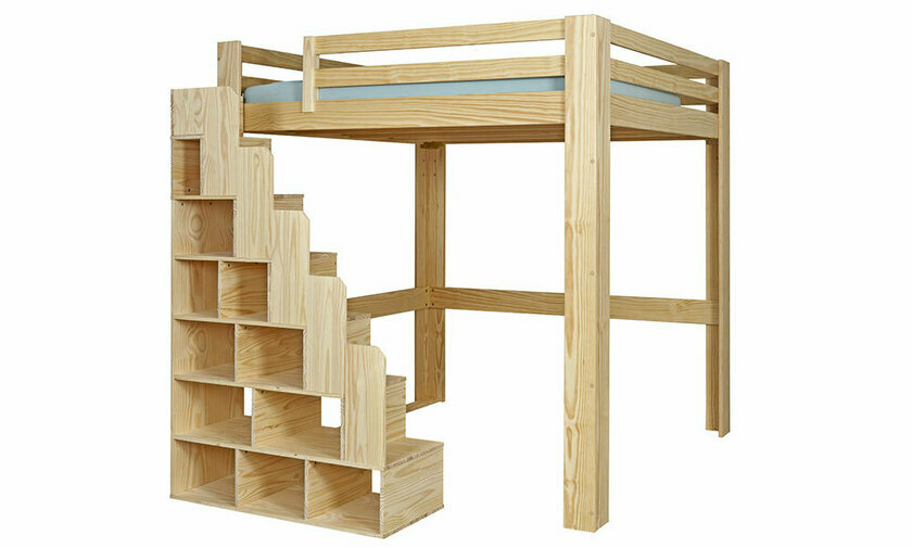 Lit mezzanine Palomar en bois avec escalier  gauche