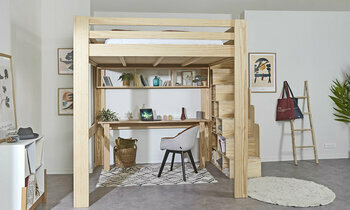 Lit mezzanine bois 200x200 avec escalier Palomar