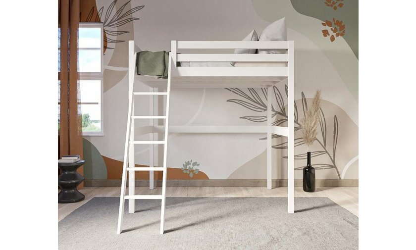 Lit mezzanine deux places blanc avec matelas
