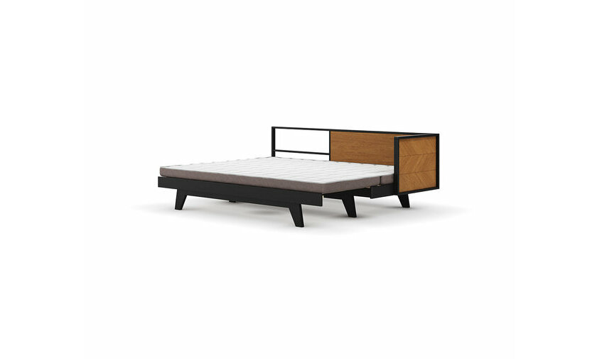Vue de 3/4 du lit Farrel dpli avec matelas