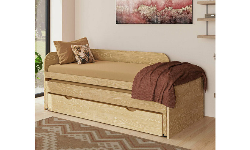 Lit Ludlow en bois naturel avec sommier gigogne en option