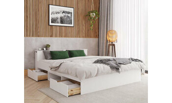 Lit 2 places Belokan blanc avec tiroirs ouverts
