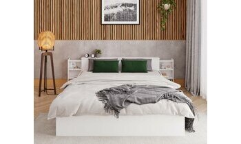 Lit 2 places Belokan blanc avec tte de lit rtractable