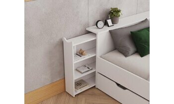 Lit 2 places Belokan blanc avec tte de lit et tagres