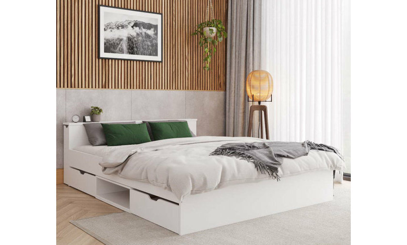 Lit 2 places Belokan blanc avec tiroirs inclus