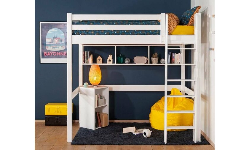 Lit mezzanine 1 place blanc chelle grand ct (rangements en option)