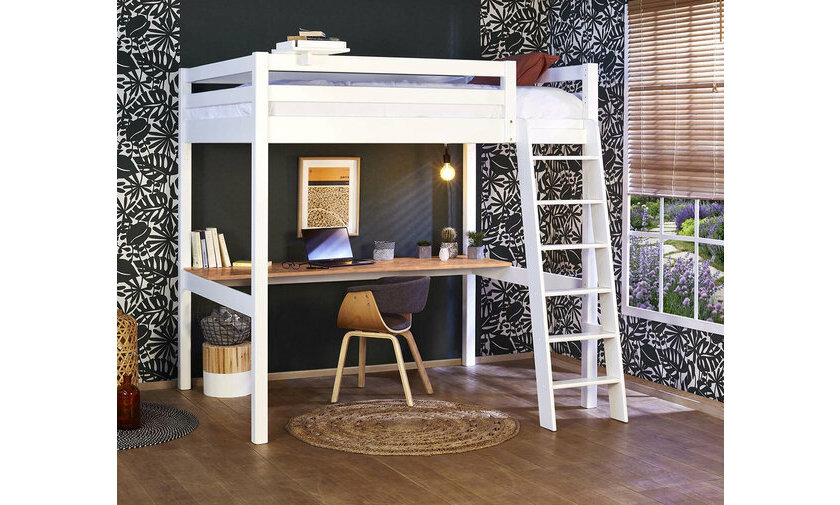 Lit mezzanine 2 places blanc chelle grand ct (bureau en option)