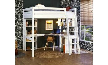 Lit mezzanine 2 places blanc chelle grand ct (bureau et rangements en option)