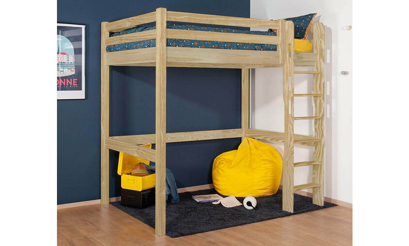 Lit mezzanine 1 place bois massif chelle grand ct