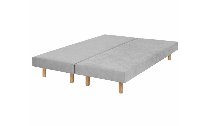 Sommier tapissier x2 Lena gris clair et pieds bois
