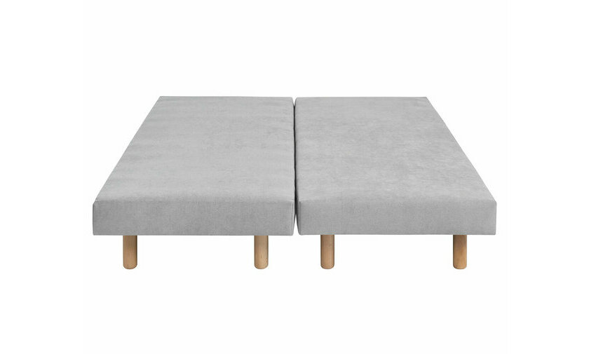 Sommier tapissier x2 Lena gris clair et pieds bois - vue de face