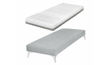  Sommier gris Lena avec pieds chrome et matelas Arno