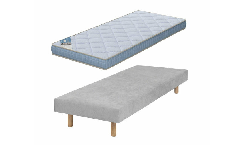  Sommier gris Lena avec pieds bois et matelas Feevah 70x190