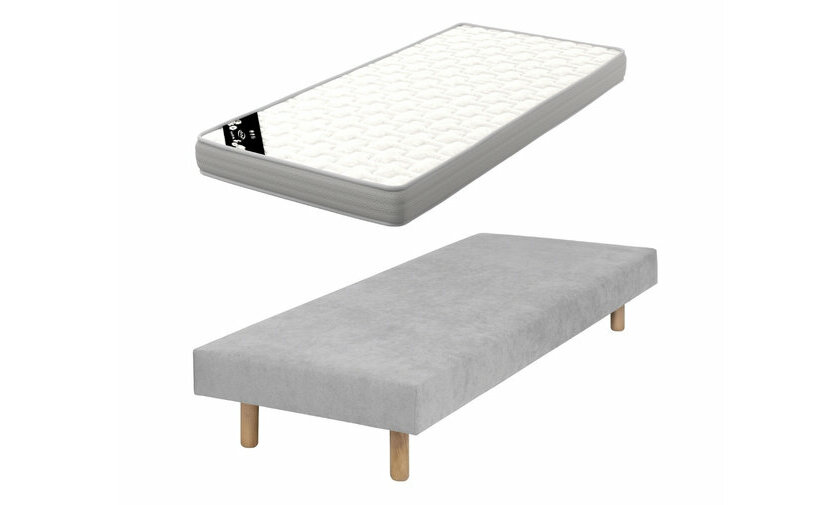  Sommier gris Lena avec pieds bois et matelas Elbe
