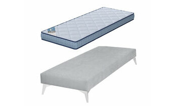 Sommier gris Lna avec pieds chrome et matelas Feevah 80x200