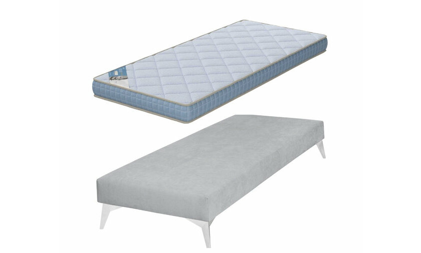  Sommier gris Lena avec pieds chrome et matelas Feevah 70x190