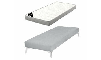  Sommier gris Lena avec pieds chrome et matelas Elbe