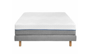 Pack sommier tapissier gris, pieds bois et matelas dhoussable