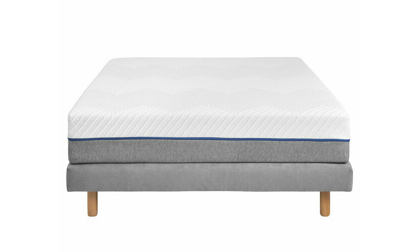 Pack sommier tapissier gris, pieds bois et matelas dhoussable