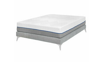 Pack sommier tapissier gris, pieds chroms et matelas 